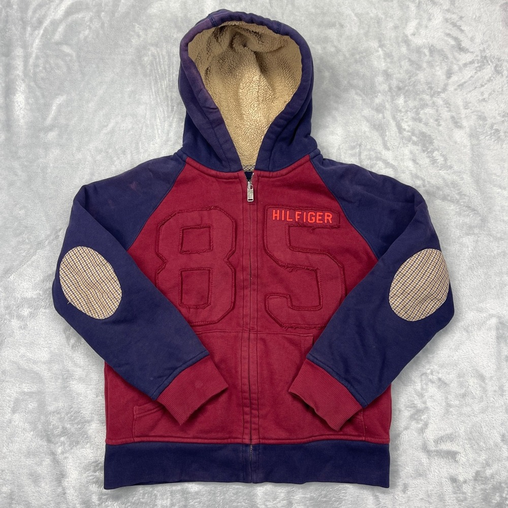 Tommy Hilfiger Kids Size Medium (8-10) Red Blue 85 Graphic Sherpa Lined Hoodie